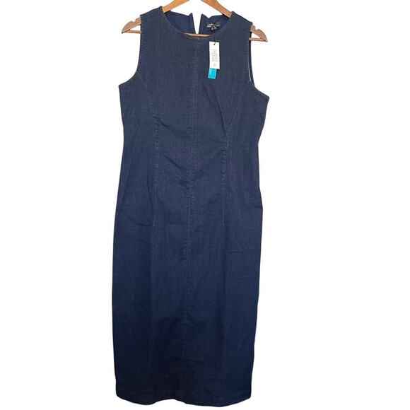 Nobody's Child Denim Midi Dress Size 8 Dark Wash Organic Cotton Blend NWT - Picture 1 of 8
